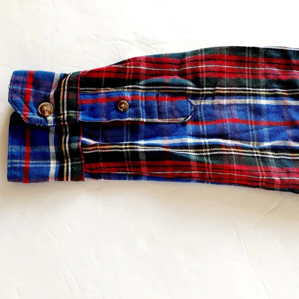 Wrangler Boys Shirt Button Down Blue Red Green Long Sleeve Plaid 6-7